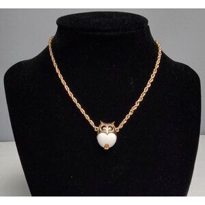 Vintage Crown Trifari Lucite Owl Pendant Off White Gold Tone Signed